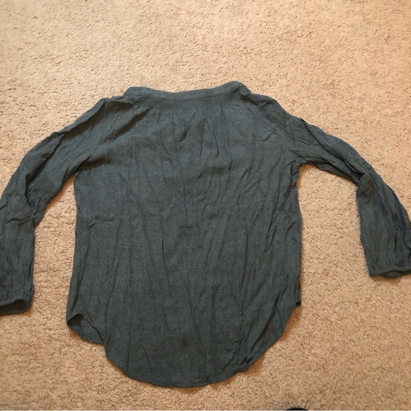 Loft Womans Top SP Grey Rayon Solid 3/4 Sleeve V-neck Balloon Sleeve India - Picture 6 of 7